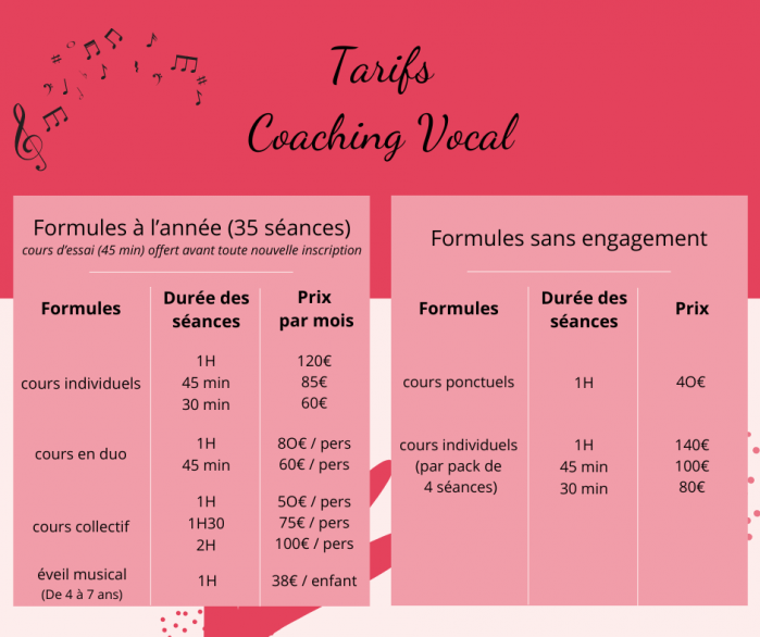 Tarifs Coaching vocal